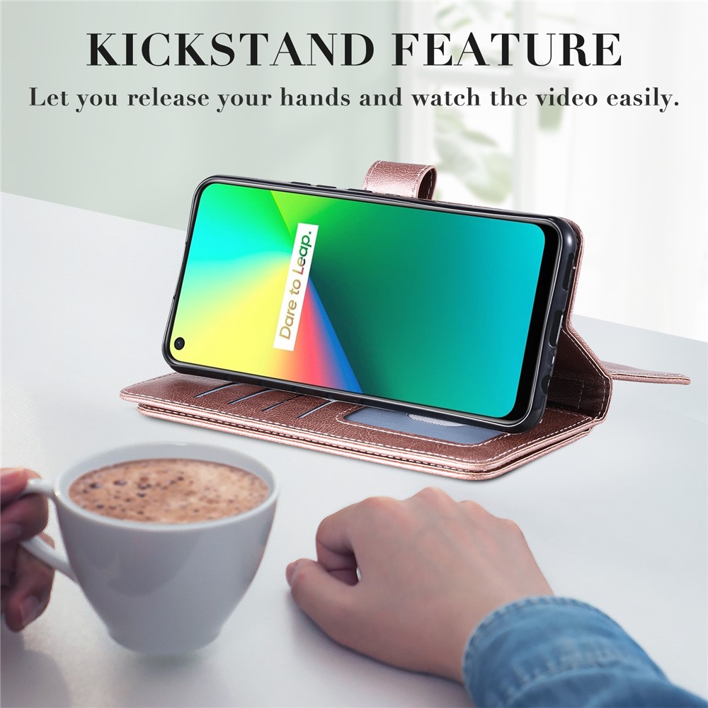 Quality Leather Wallet Design Cover Shell with Multi-function 10 Card Slots for Realme 7i (Global) / Realme C17 - Rose Gold-16