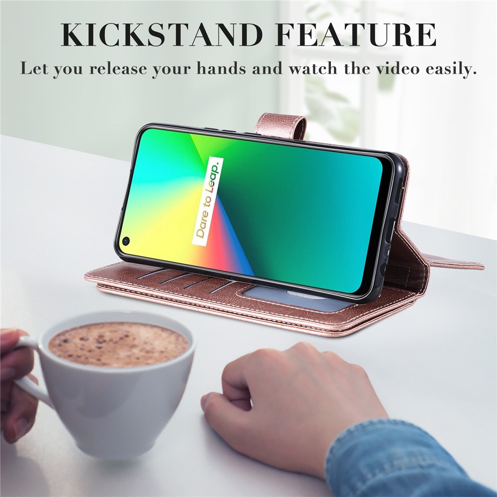 KT Copertina di Copertina Del Design Per il Portafoglio in Pelle di Qualità Multifunzionale KT Con Slot a 10 Carte Per Realme 7i (globale) / Realme C17 - Oro Rosa