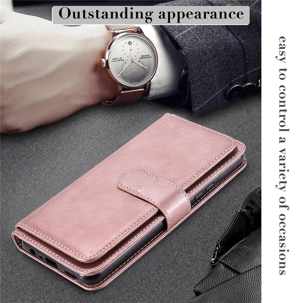 Quality Leather Wallet Design Cover Shell with Multi-function 10 Card Slots for Realme 7i (Global) / Realme C17 - Rose Gold-17