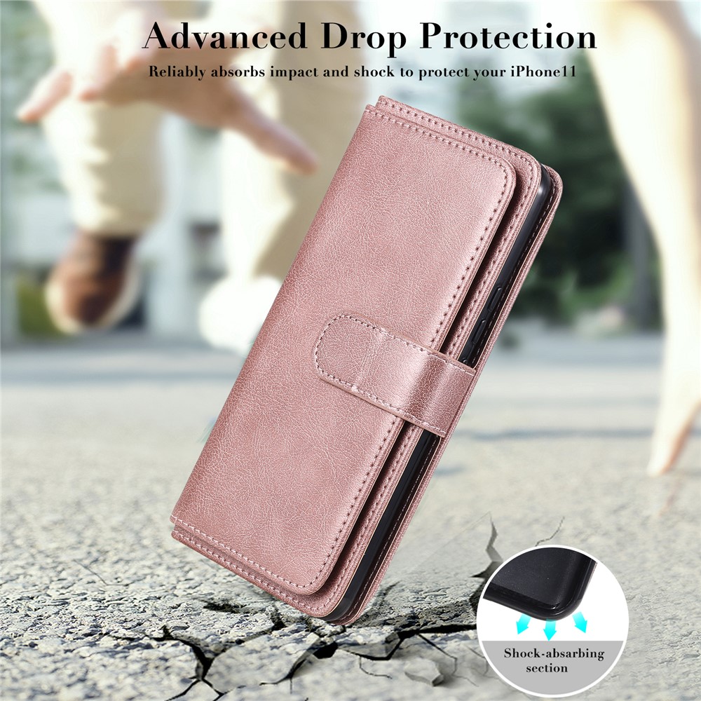 Quality Leather Wallet Design Cover Shell with Multi-function 10 Card Slots for Realme 7i (Global) / Realme C17 - Rose Gold-19