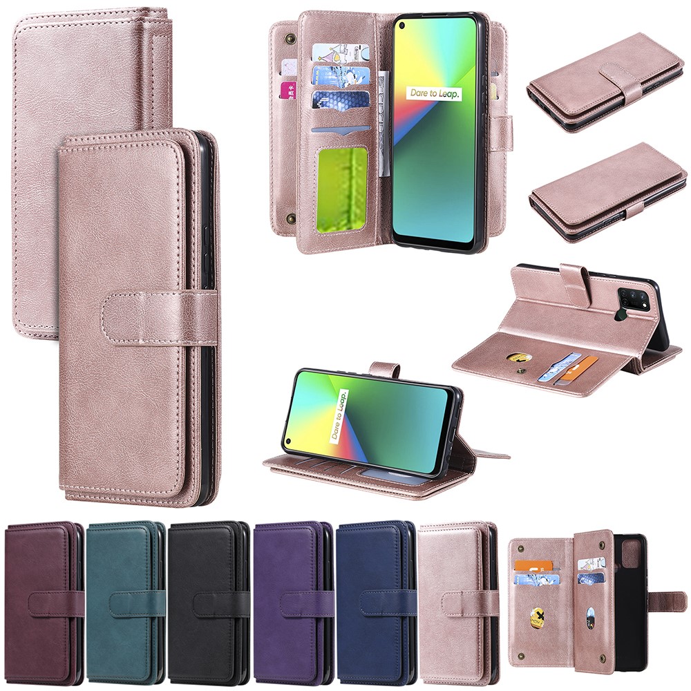 Quality Leather Wallet Design Cover Shell with Multi-function 10 Card Slots for Realme 7i (Global) / Realme C17 - Rose Gold-22