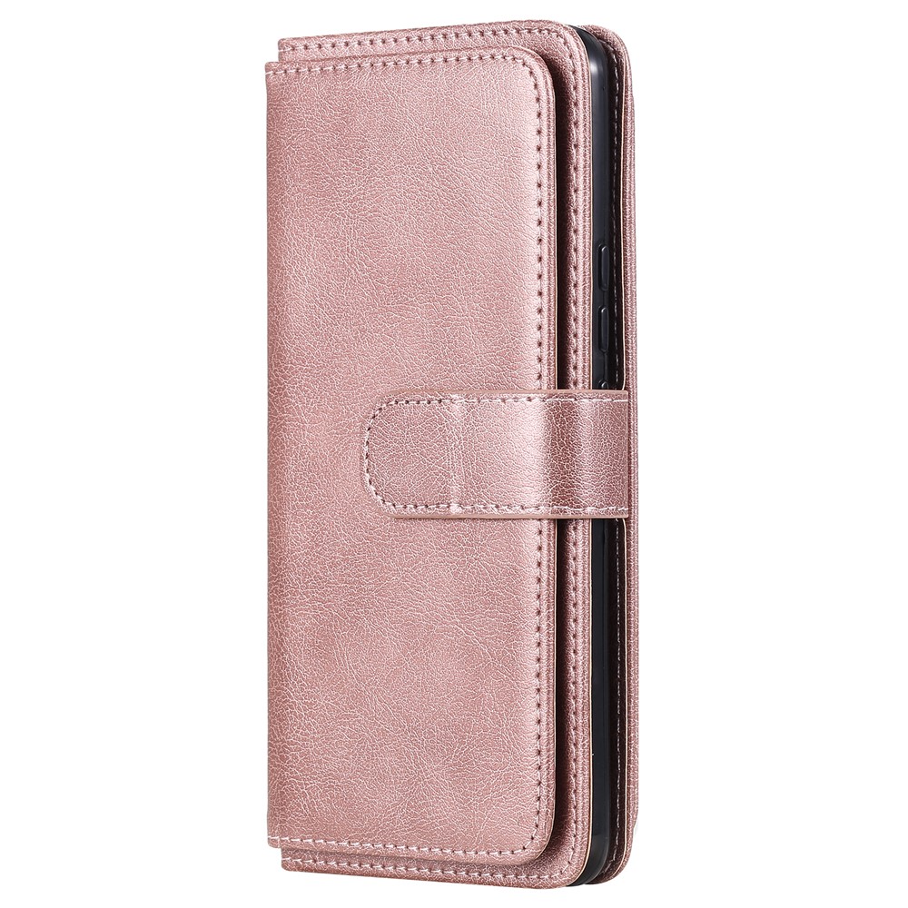 Quality Leather Wallet Design Cover Shell with Multi-function 10 Card Slots for Realme 7i (Global) / Realme C17 - Rose Gold-3