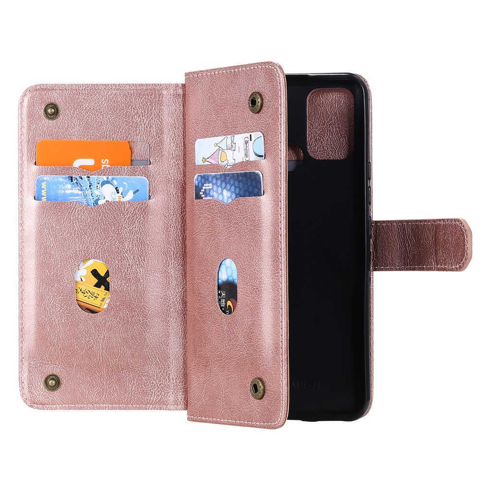 KT Multifunktionaler Serie-1-leder-brieftaschen-design-deckhülle Mit 10 Kartenschlitzen Für Realme 7i (global) / Realme C17 - Roségold