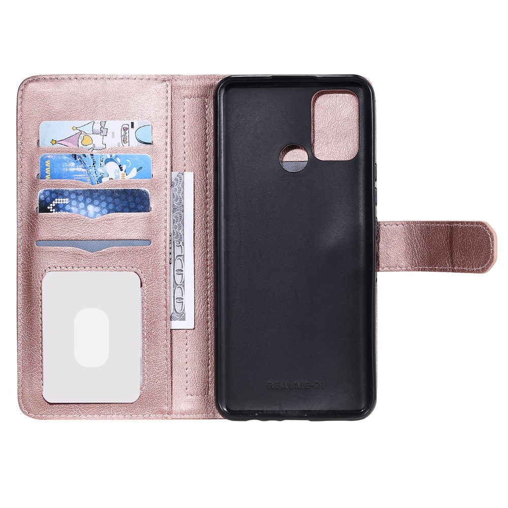 Quality Leather Wallet Design Cover Shell with Multi-function 10 Card Slots for Realme 7i (Global) / Realme C17 - Rose Gold-7