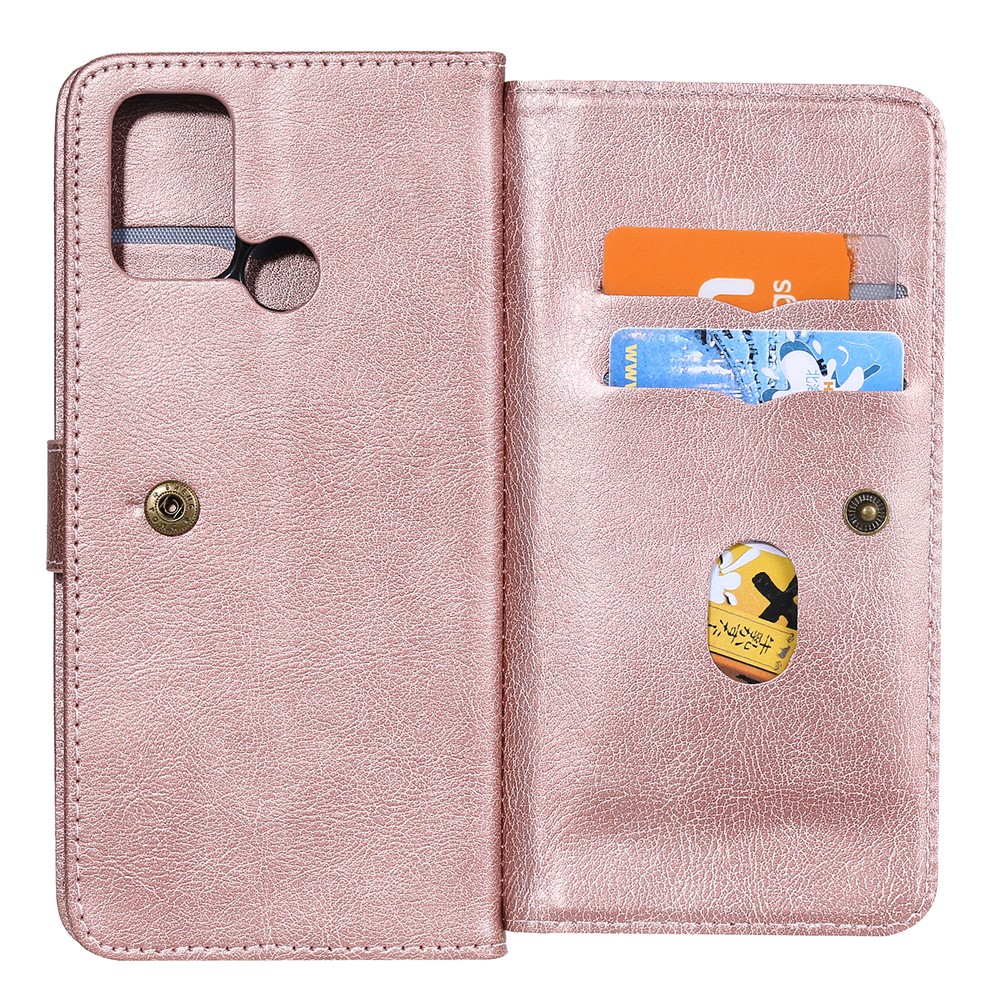 Quality Leather Wallet Design Cover Shell with Multi-function 10 Card Slots for Realme 7i (Global) / Realme C17 - Rose Gold-8