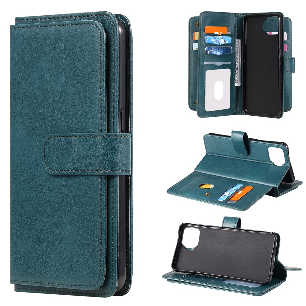 Quality Leather Wallet Design Cover Shell with Multi-function 10 Card Slots for Oppo F17 (4G) / Oppo A73 (4G) - Green-1
