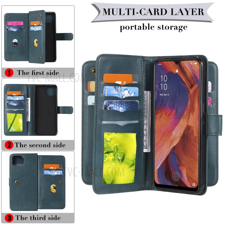 Quality Leather Wallet Design Cover Shell with Multi-function 10 Card Slots for Oppo F17 (4G) / Oppo A73 (4G) - Green-17