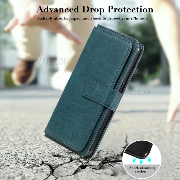Quality Leather Wallet Design Cover Shell with Multi-function 10 Card Slots for Oppo F17 (4G) / Oppo A73 (4G) - Green-19
