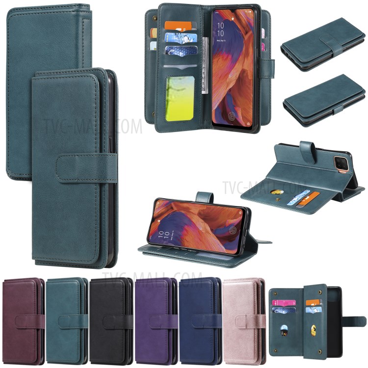 Quality Leather Wallet Design Cover Shell with Multi-function 10 Card Slots for Oppo F17 (4G) / Oppo A73 (4G) - Green-22