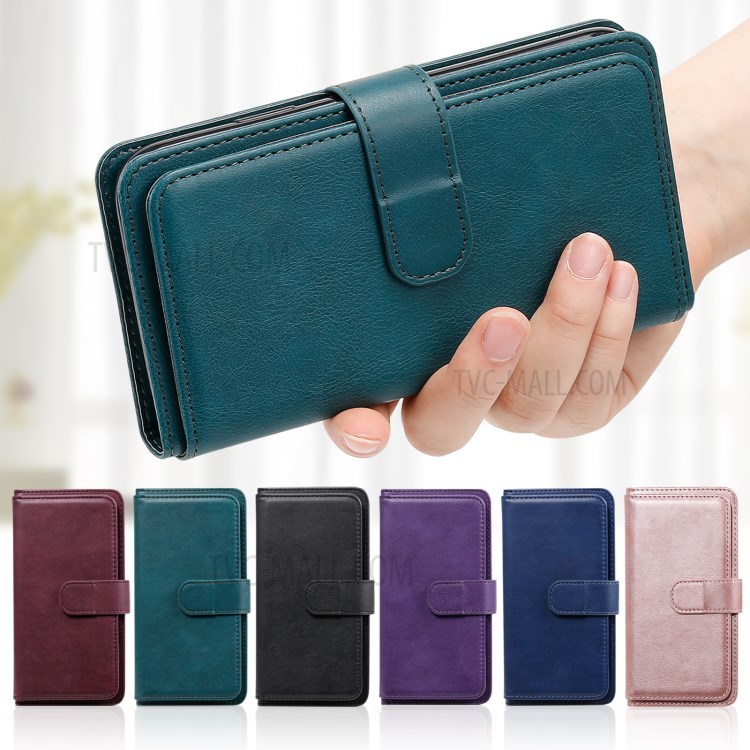 Quality Leather Wallet Design Cover Shell with Multi-function 10 Card Slots for Oppo F17 (4G) / Oppo A73 (4G) - Green-23