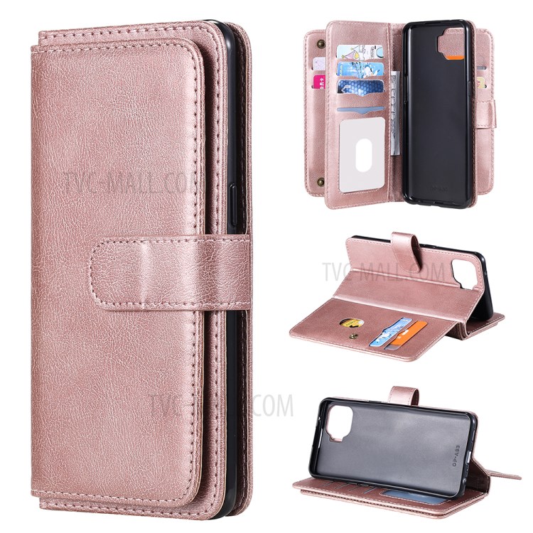 Quality Leather Wallet Design Cover Shell with Multi-function 10 Card Slots for Oppo F17 Pro / Oppo A93 / Oppo Reno4 Lite / Oppo Reno4 F - Rose Gold-1