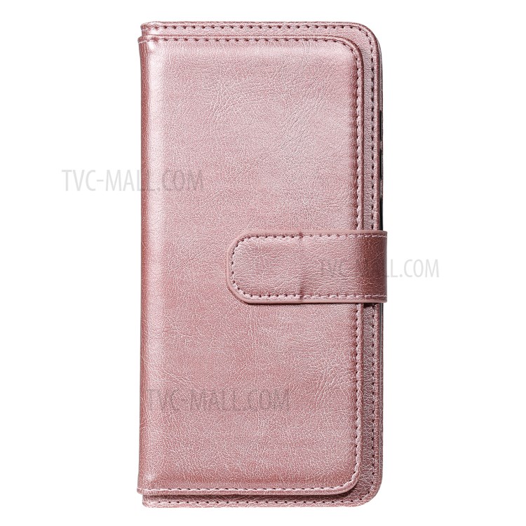 Quality Leather Wallet Design Cover Shell with Multi-function 10 Card Slots for Oppo F17 Pro / Oppo A93 / Oppo Reno4 Lite / Oppo Reno4 F - Rose Gold-2