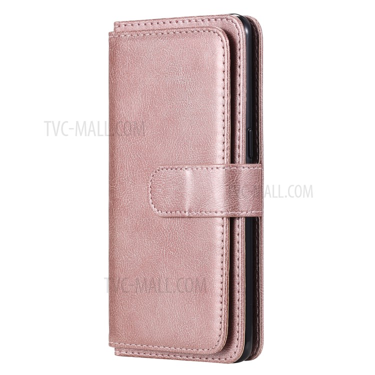 Quality Leather Wallet Design Cover Shell with Multi-function 10 Card Slots for Oppo F17 Pro / Oppo A93 / Oppo Reno4 Lite / Oppo Reno4 F - Rose Gold-3