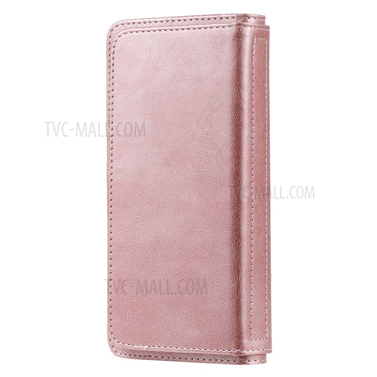 Quality Leather Wallet Design Cover Shell with Multi-function 10 Card Slots for Oppo F17 Pro / Oppo A93 / Oppo Reno4 Lite / Oppo Reno4 F - Rose Gold-4