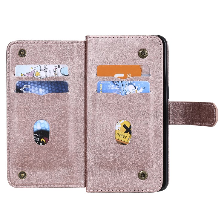 Quality Leather Wallet Design Cover Shell with Multi-function 10 Card Slots for Oppo F17 Pro / Oppo A93 / Oppo Reno4 Lite / Oppo Reno4 F - Rose Gold-5