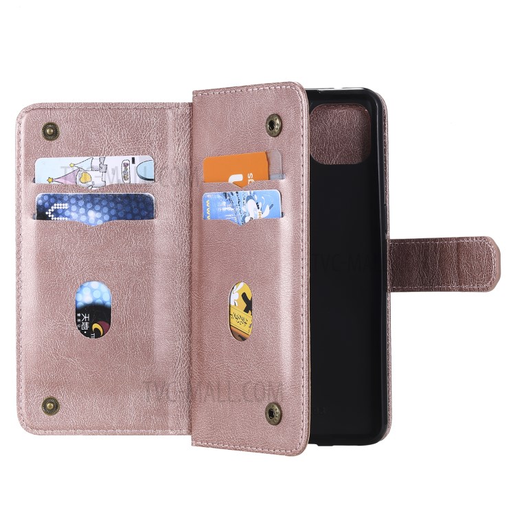 Quality Leather Wallet Design Cover Shell with Multi-function 10 Card Slots for Oppo F17 Pro / Oppo A93 / Oppo Reno4 Lite / Oppo Reno4 F - Rose Gold-6