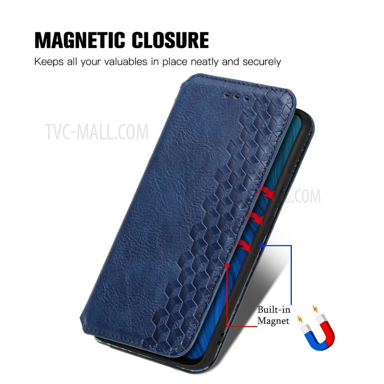 Fashionable Auto-absorbed Rhombus Texture PU Leather Wallet Phone Cover for vivo Y50 - Blue-10