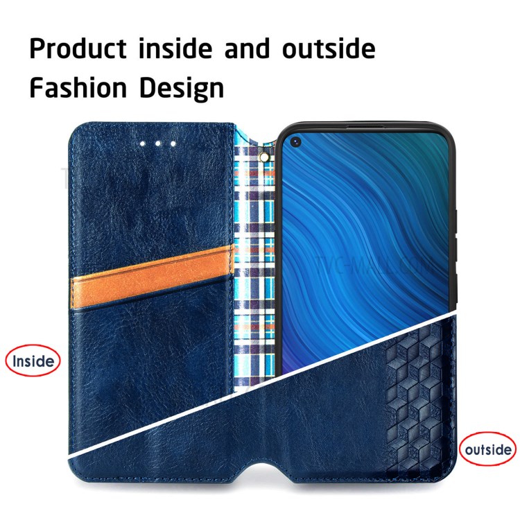 Fashionable Auto-absorbed Rhombus Texture PU Leather Wallet Phone Cover for vivo Y50 - Blue-11