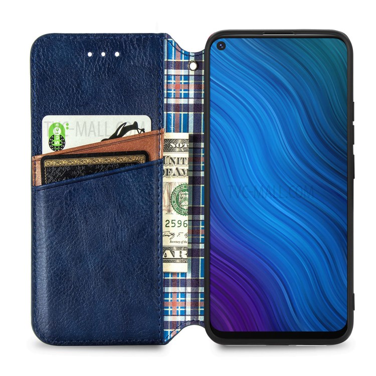Fashionable Auto-absorbed Rhombus Texture PU Leather Wallet Phone Cover for vivo Y50 - Blue-5