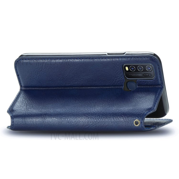 Fashionable Auto-absorbed Rhombus Texture PU Leather Wallet Phone Cover for vivo Y50 - Blue-6