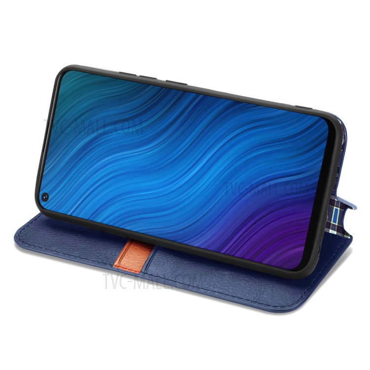 Fashionable Auto-absorbed Rhombus Texture PU Leather Wallet Phone Cover for vivo Y50 - Blue-7