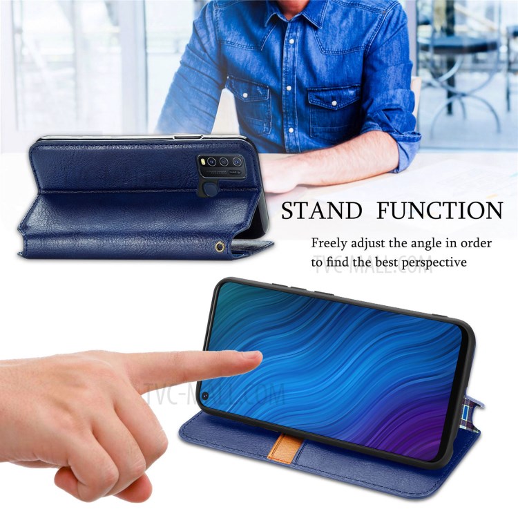 Fashionable Auto-absorbed Rhombus Texture PU Leather Wallet Phone Cover for vivo Y50 - Blue-8