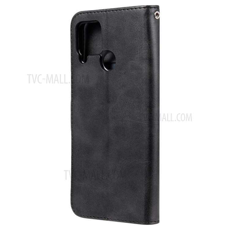 Zipper Pocket Leather Protector Wallet Stand Case for Realme C15/C12/Narzo 20/7i (Global) - Black-4
