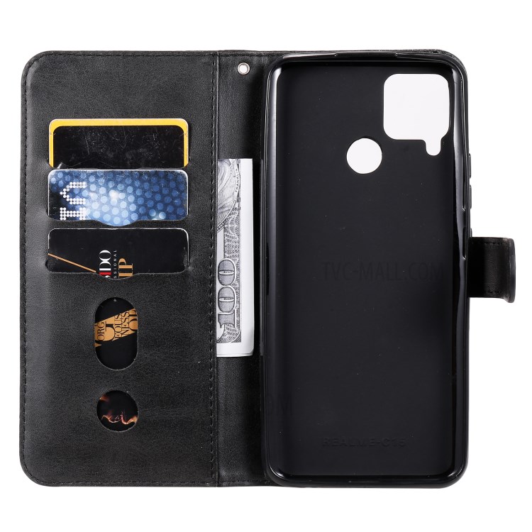 Zipper Pocket Leather Protector Wallet Stand Case for Realme C15/C12/Narzo 20/7i (Global) - Black-5