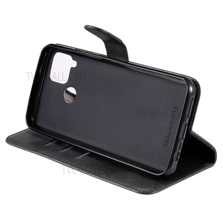 Zipper Pocket Leather Protector Wallet Stand Case for Realme C15/C12/Narzo 20/7i (Global) - Black-8