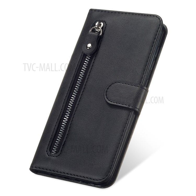 Zipper Pocket Leather Protector Wallet Stand Case for Realme C15/C12/Narzo 20/7i (Global) - Black-9