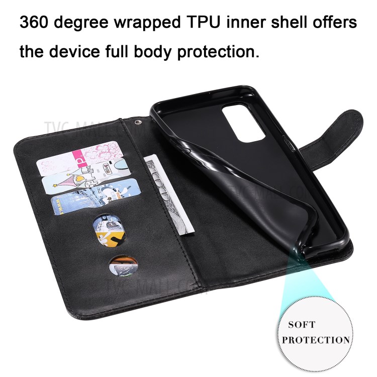 Zipper Pocket Leather Wallet Stand Case for Realme Narzo 20 Pro/Realme 7 (Asia) - Black-11