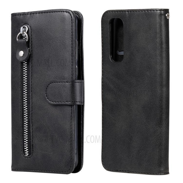 Zipper Pocket Leather Wallet Stand Case for Realme Narzo 20 Pro/Realme 7 (Asia) - Black-2