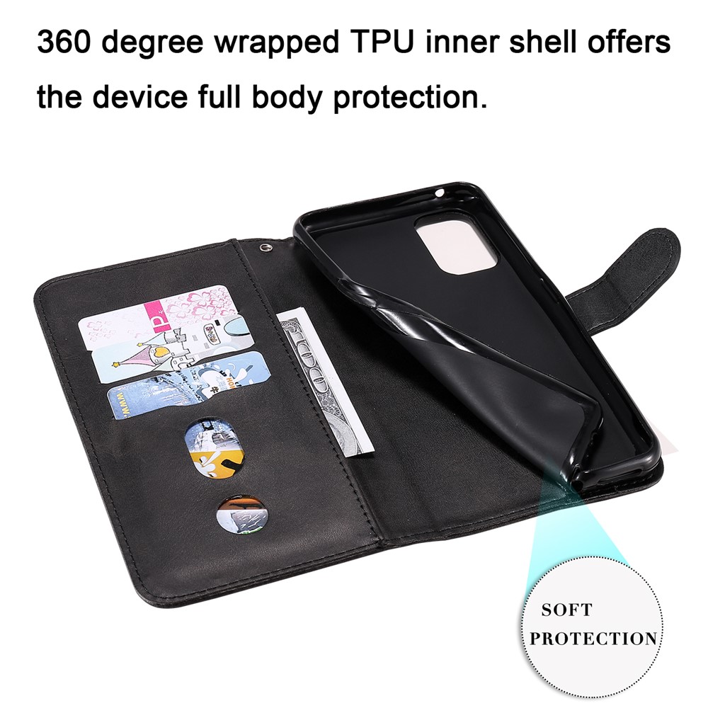 Zipper Pocket Leather Wallet Stand Case for Realme 7 Pro - Black-11