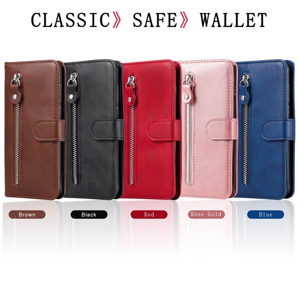 Zipper Pocket Leather Wallet Stand Case for Realme 7 Pro - Black-14