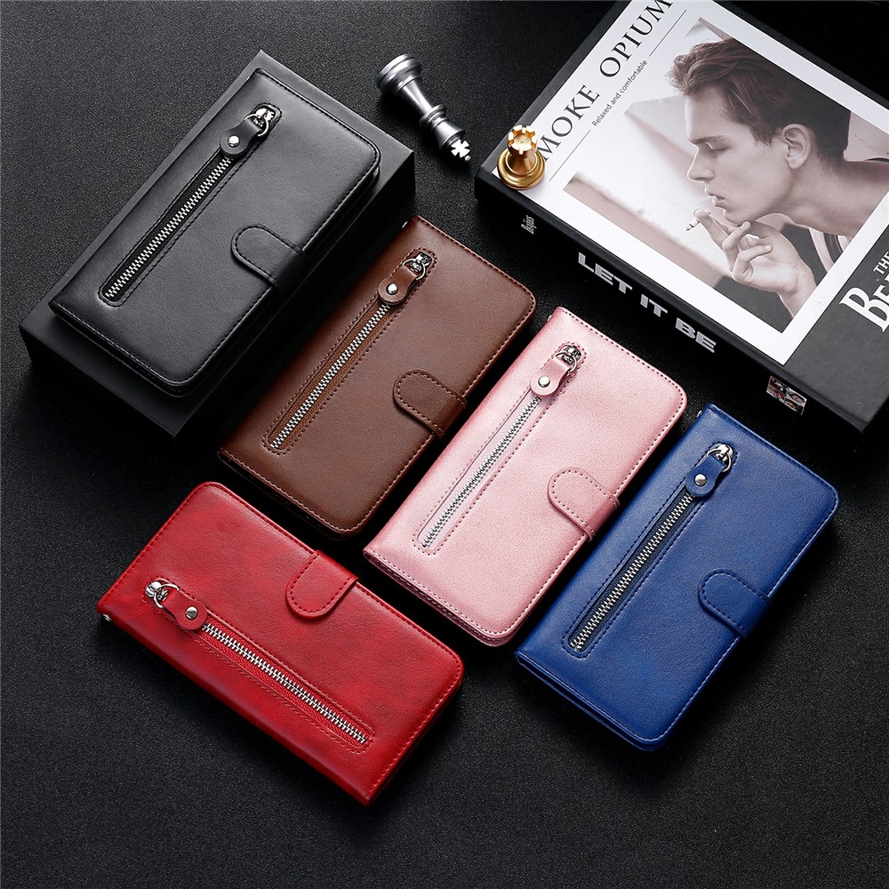 Zipper Pocket Leather Wallet Stand Case for Realme 7 Pro - Black-15