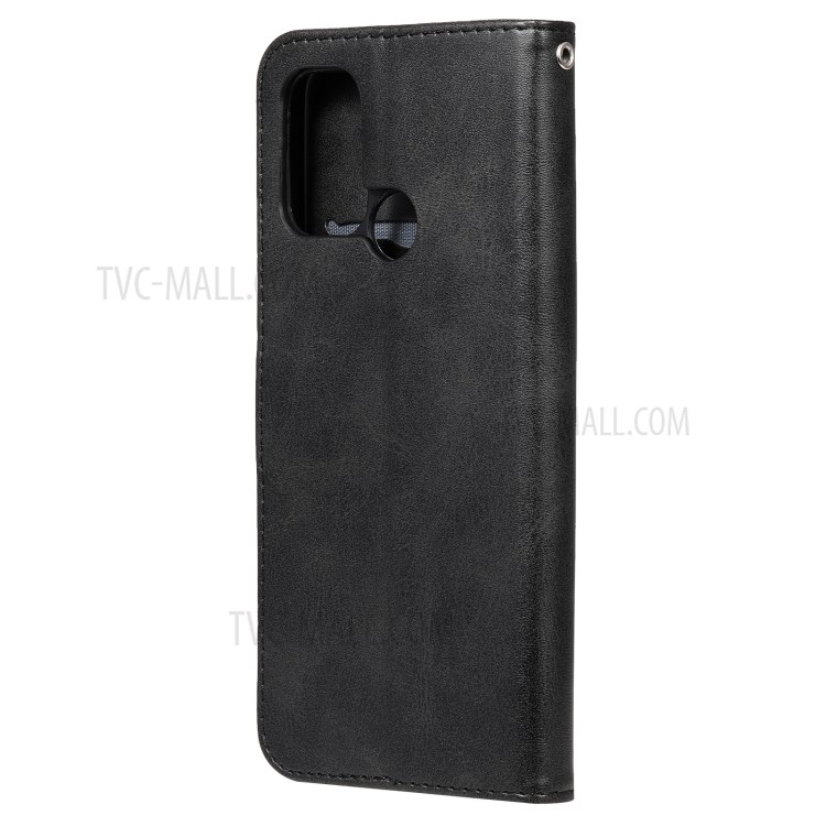 Zipper Pocket Leather Wallet Stand Case for Oppo A32 (2020) / A33 (2020) / A53s / A53 (2020) - Black-4