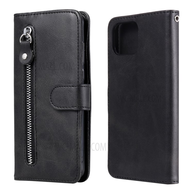 Zipper Pocket Wallet Stand Case for Oppo A93 4G/F17 Pro/Reno4 Lite Leather Cover - Black-2