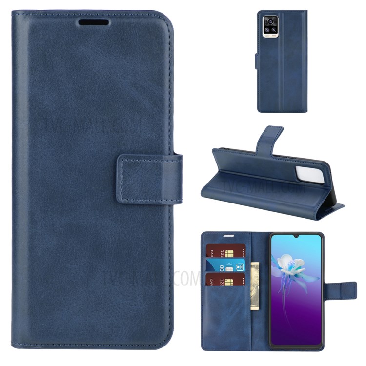 Magnetic Square-Buckled Wallet Leather Case for vivo V20 Stand Design Cellphone Cover - Blue-1