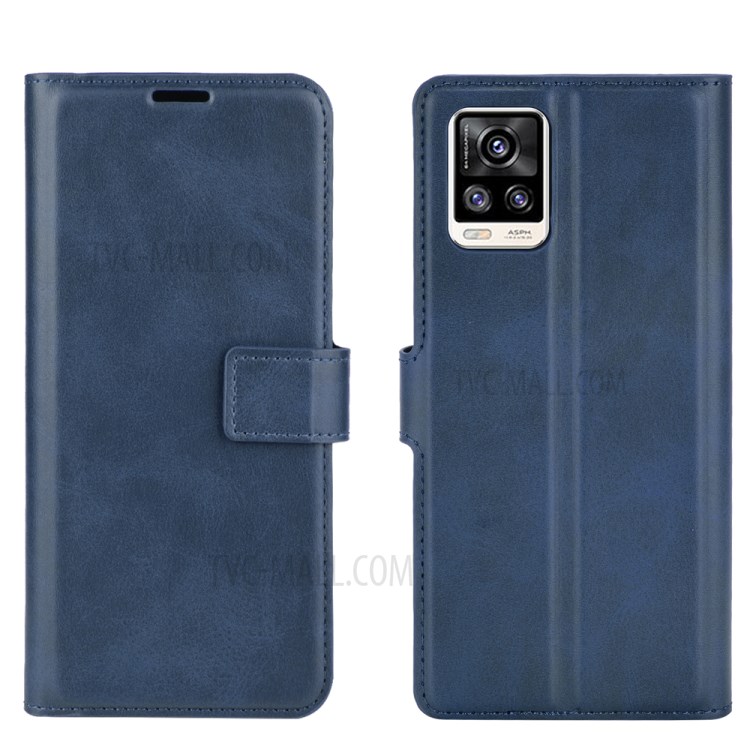 Magnetic Square-Buckled Wallet Leather Case for vivo V20 Stand Design Cellphone Cover - Blue-6