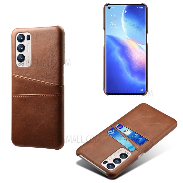 KSQ PC + PU Leather Coated Case with Dual-Card Slots for Oppo Reno5 Pro+ 5G - Brown-1