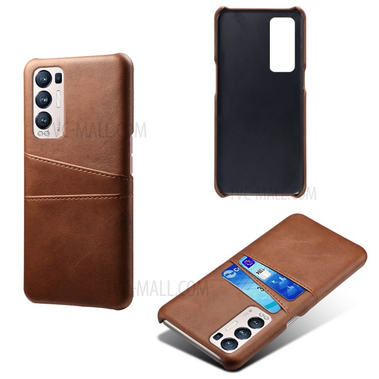 KSQ PC + PU Leather Coated Case with Dual-Card Slots for Oppo Reno5 Pro+ 5G - Brown-2