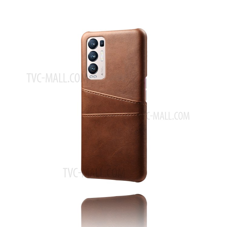 KSQ PC + PU Leather Coated Case with Dual-Card Slots for Oppo Reno5 Pro+ 5G - Brown-3