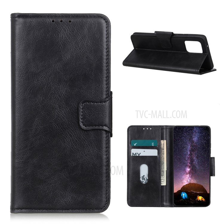 Stand Design Crazy Horse PU Leather Wallet Protector Cover for Oppo A93 5G - Black-1