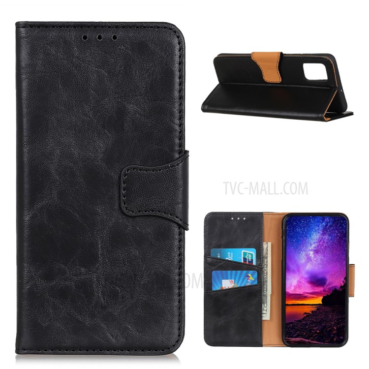 Wallet Design Crazy Horse Skin Split Leather Phone Cover Shell for Oppo A93 5G - Black-1