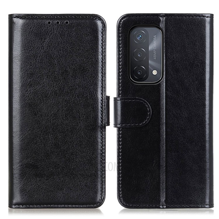 Magnetic Clasp Design Crazy Horse Leather Stand Case for Oppo A93 5G - Black-1