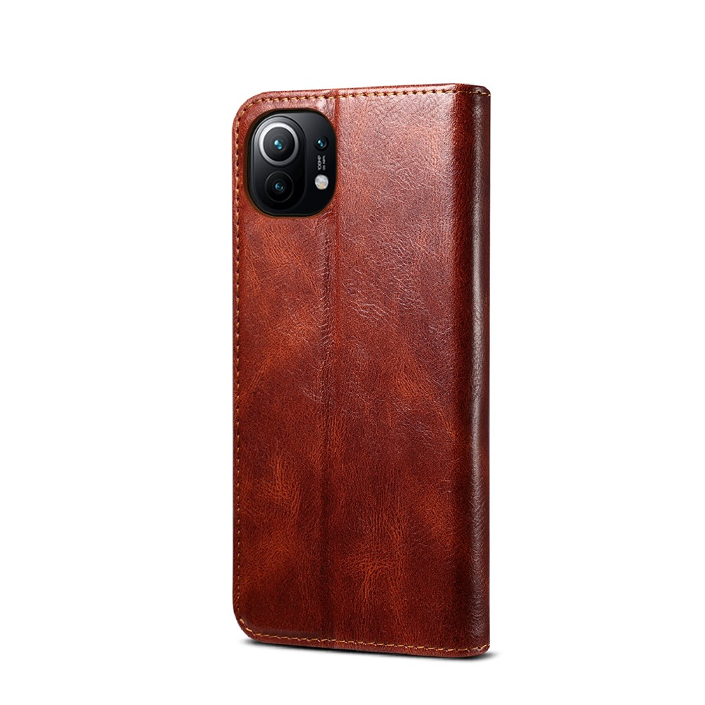 Oil Wax Surface PU Leather+TPU Wallet Stand Mobile Phone Cover for Xiaomi Mi 11 - Red-3