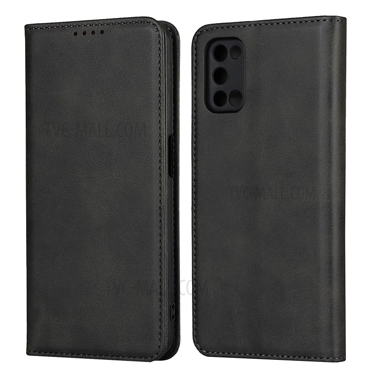 Auto-Absorbed Magnet Design Leather Wallet Stand Case for OPPO A52 - Black-1