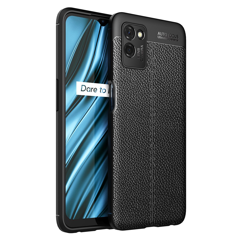 Litchi Texture Soft TPU Protector for Realme V11 5G Mobile Phone Cover Case - Black-1