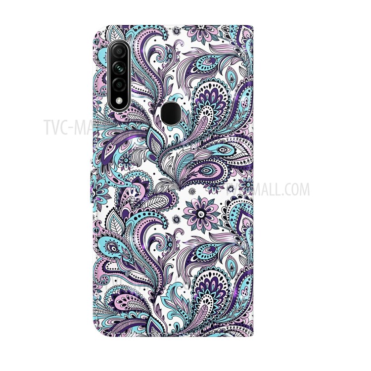 3D Painted Leather Phone Case Shell Wallet Card Holder Stand for Oppo A31 2020 / A8 2020 - Peacock Tail-3