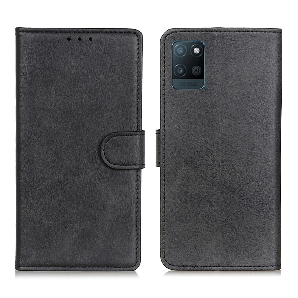 PU Leather Phone Cover Stand Wallet Shell for Realme V11 5G - Black-1